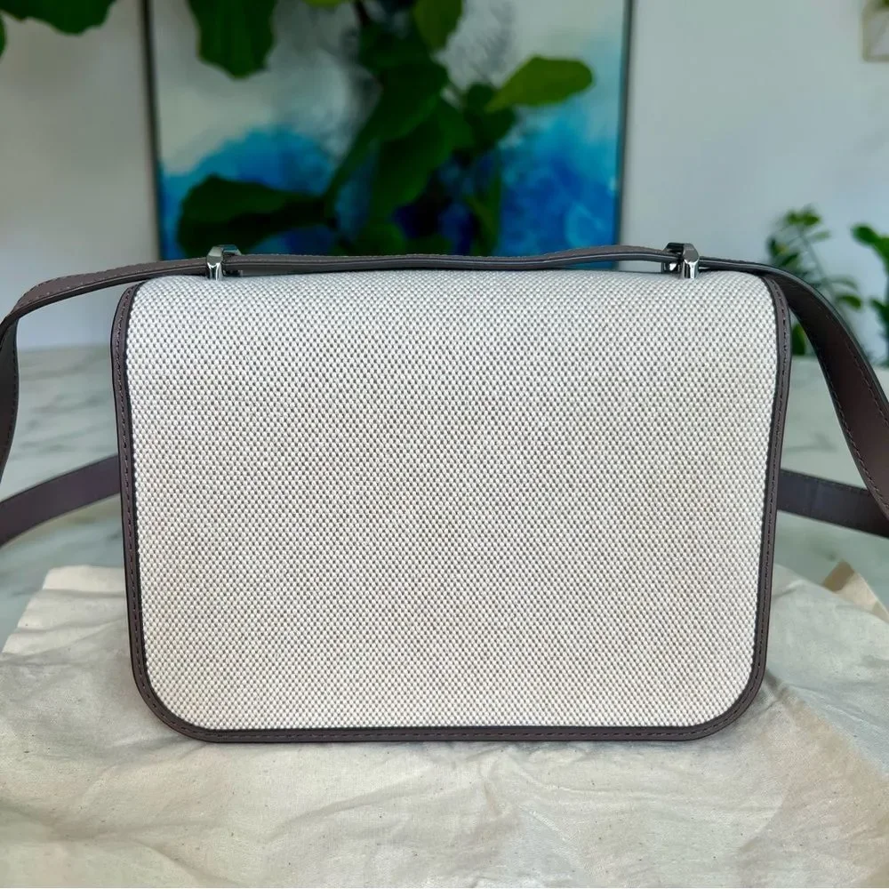NWOT Tory Burch Eleanor Small Canvas Convertible Shoulder Bag Clam Shell Taupe